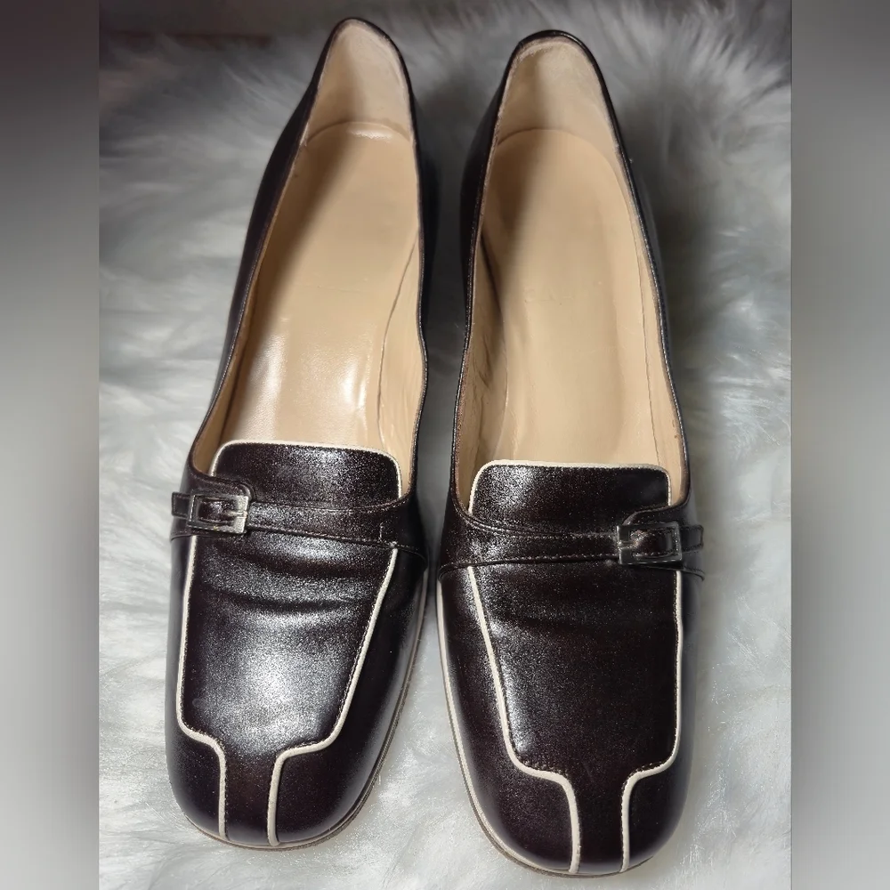 Bally Dark Brown Leather Loafers‎ with Cream Trim